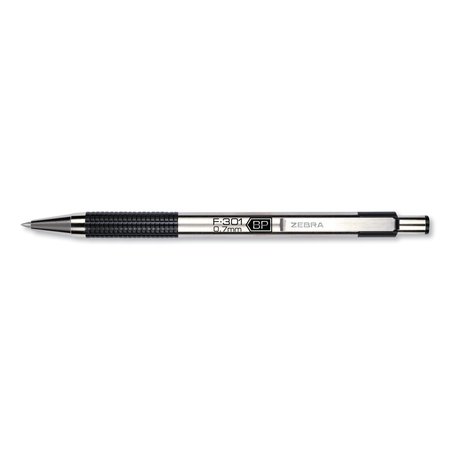 ZEBRA PEN F-301 Ballpoint Pen, Retractable, Bold 1.6 mm, Black Ink, Stainless Steel/Black Barrel, 2PK 27312